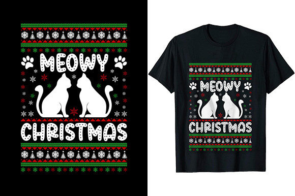 Meowy Cat Christmas T-Shirt Design: Graphics Review